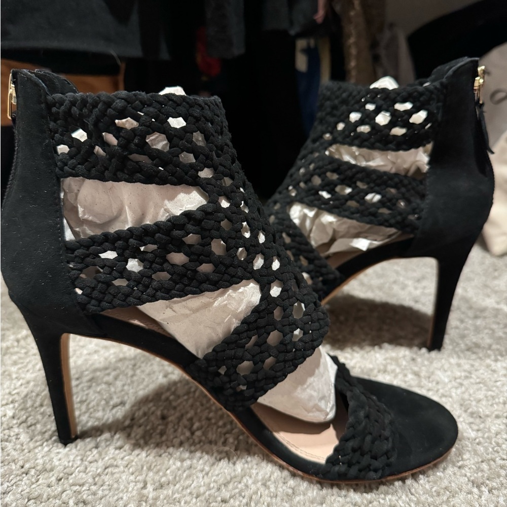 Sandro agate braided leather suede stiletto heels